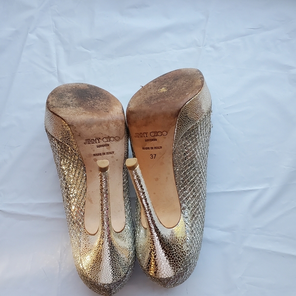 Jimmy Choo Peep-Toe Metallic 5" Stiletto heels Silver Italian 37 (US 7) - Picture 9 of 10